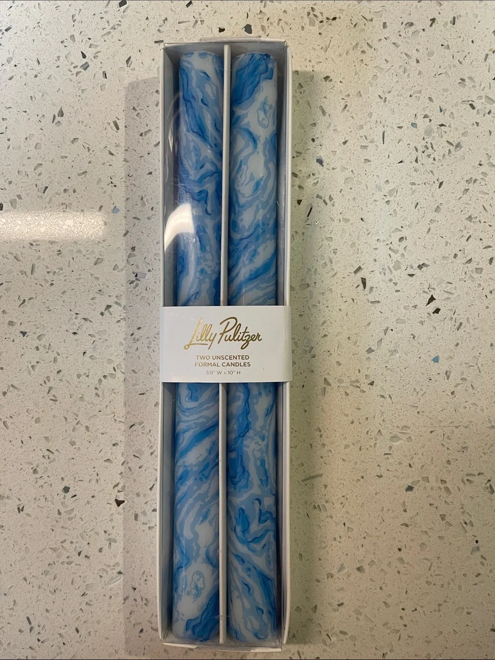 Lilly Pulitzer Blue & White Marbled Taper Candles - Pair
